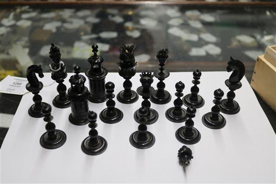 A Continental ebony and ivory chess set